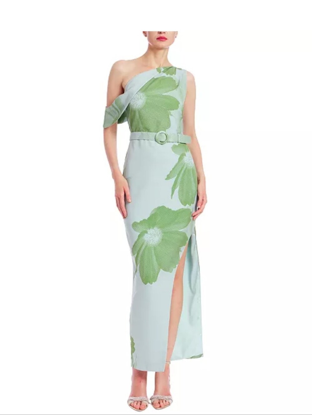 NWT Jewel by Badgley Mischka Mint Green Floral One Shoulder Maxi Dress Sz 4 $298